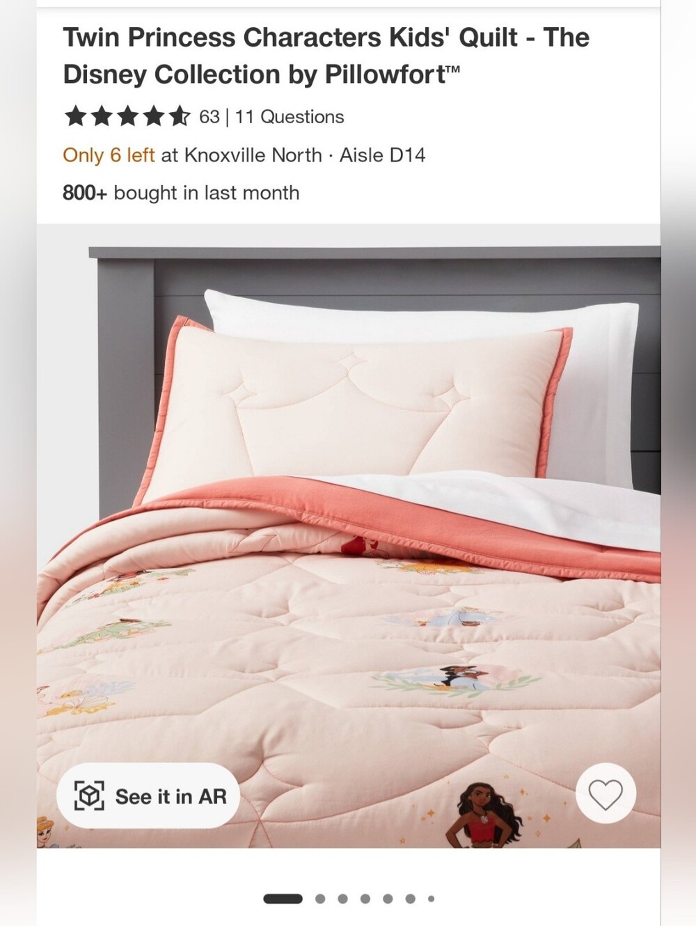 Pillowfort Pink and Coral Disney Reversible Comforter( ONLY)